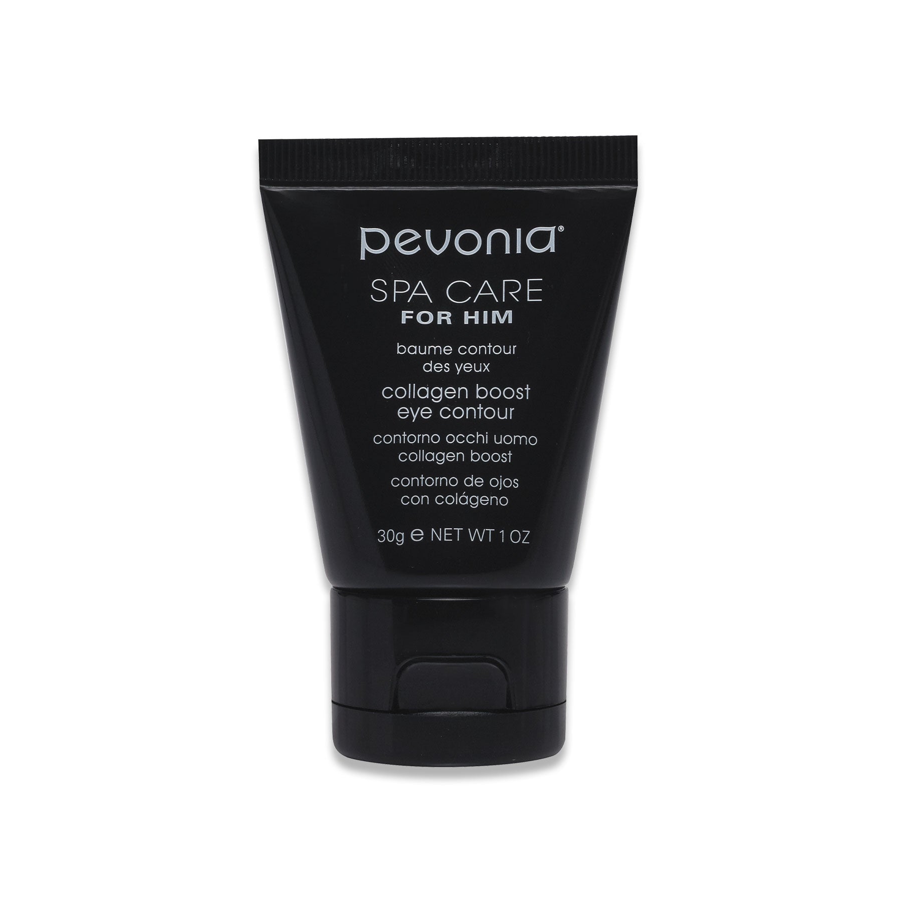 Black tube of Pevonia Spa Care for Him eye cream on a white background