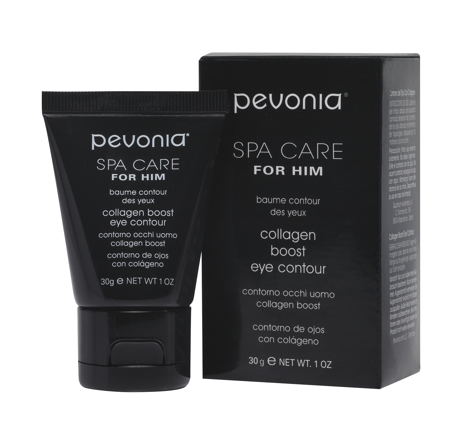 Pevonia Spa Care for Him eye contour cream with packaging on a white background