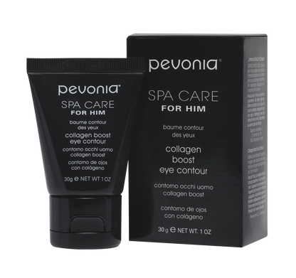 Pevonia Spa Care for Him eye contour cream with packaging on a white background