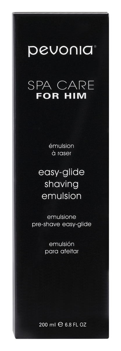 Pevonia Spa Care for Him shaving emulsion packaging on a black background