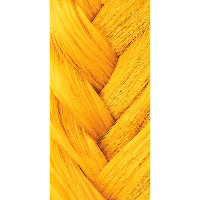 Close-up of yellow braided hair on a white background