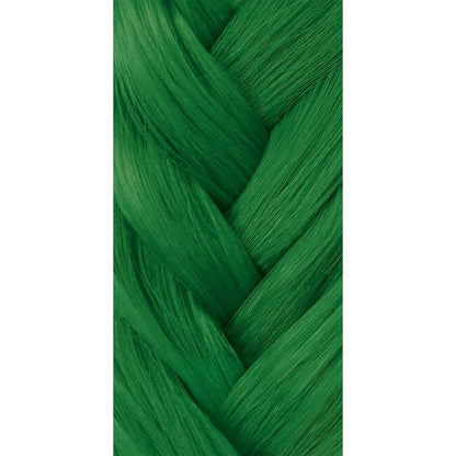 Braided green hair extensions on a white background