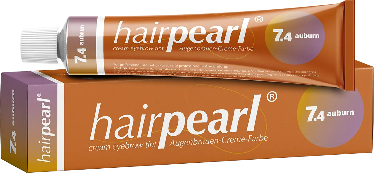 Hairpearl eyebrow tint with packaging on a white background