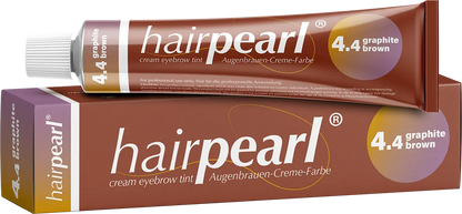 Hairpearl cream eyebrow tint packaging with tube and box on a white background
