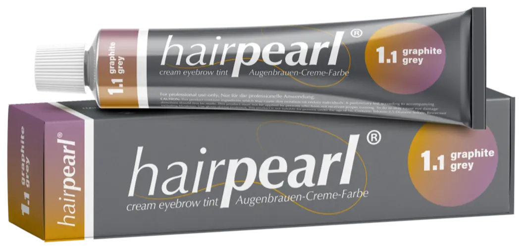 Hairpearl cream eyebrow tint packaging with tube and box on a white background