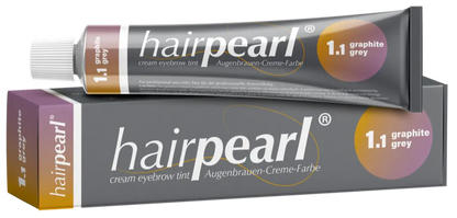 Hairpearl cream eyebrow tint packaging with tube and box on a white background