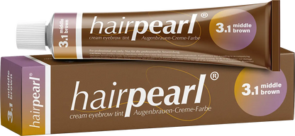 Hairpearl cream eyebrow tint with packaging in middle brown color