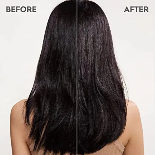 Before and after comparison of a person's hair with a clear background