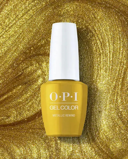 OPI gel color bottle on a gold glitter background