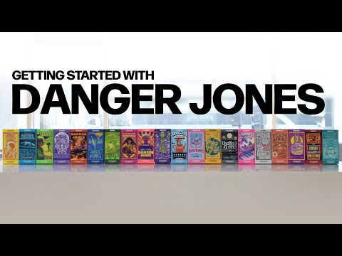 Row of colorful books with 'Danger Jones' branding on a white background